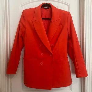 Express Peak Lapel Orange Double Breasted Blazer with Shoulder Pads Size L